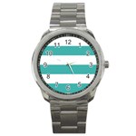 Horizontal Stripes - White and Verdigris Sport Metal Watch