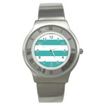 Horizontal Stripes - White and Verdigris Stainless Steel Watch