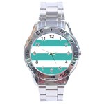 Horizontal Stripes - White and Verdigris Stainless Steel Analogue Watch