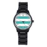 Horizontal Stripes - White and Verdigris Stainless Steel Round Watch