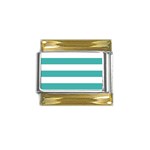 Horizontal Stripes - White and Verdigris Gold Trim Italian Charm (9mm)