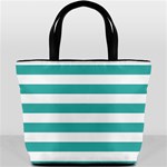 Horizontal Stripes - White and Verdigris Bucket Bag