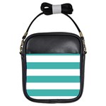 Horizontal Stripes - White and Verdigris Girls Sling Bag