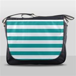 Horizontal Stripes - White and Verdigris Messenger Bag