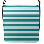 Horizontal Stripes - White and Verdigris Flap Closure Messenger Bag (S)