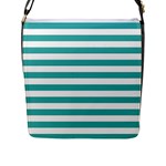 Horizontal Stripes - White and Verdigris Flap Closure Messenger Bag (L)