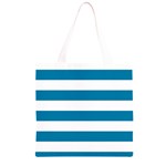 Horizontal Stripes - White and Cerulean Grocery Light Tote Bag