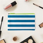 Horizontal Stripes - White and Cerulean Canvas Cosmetic Bag (XS)