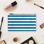 Horizontal Stripes - White and Cerulean Cosmetic Bag (S)