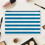 Horizontal Stripes - White and Cerulean Cosmetic Bag (L)