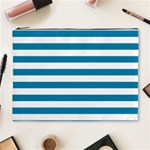 Horizontal Stripes - White and Cerulean Cosmetic Bag (XL)