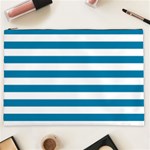 Horizontal Stripes - White and Cerulean Cosmetic Bag (XXL)