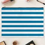 Horizontal Stripes - White and Cerulean Cosmetic Bag (XXXL)