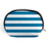 Horizontal Stripes - White and Cerulean Accessory Pouch (Medium)