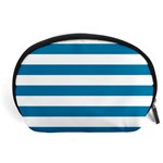 Horizontal Stripes - White and Cerulean Accessory Pouch (Large)