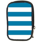 Horizontal Stripes - White and Cerulean Compact Camera Leather Case