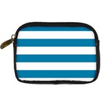 Horizontal Stripes - White and Cerulean Digital Camera Leather Case