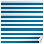 Horizontal Stripes - White and Cerulean Canvas 12  x 12 