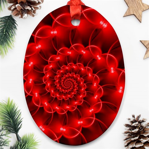 Glossy Red Spiral Fractal Ornament (Oval) from ArtsNow.com Front