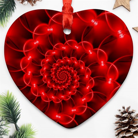 Glossy Red Spiral Fractal Ornament (Heart) from ArtsNow.com Front