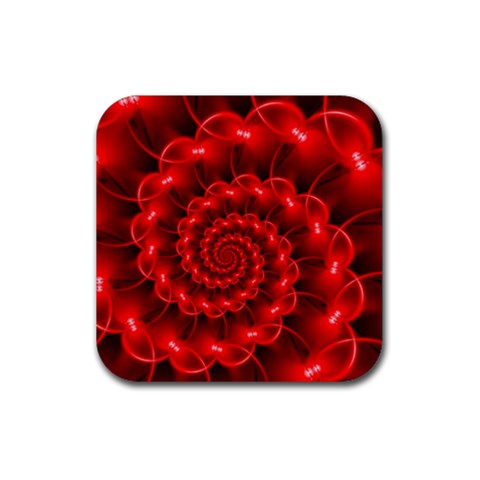 Glossy Red Spiral Fractal Rubber Coaster (Square) from ArtsNow.com Front