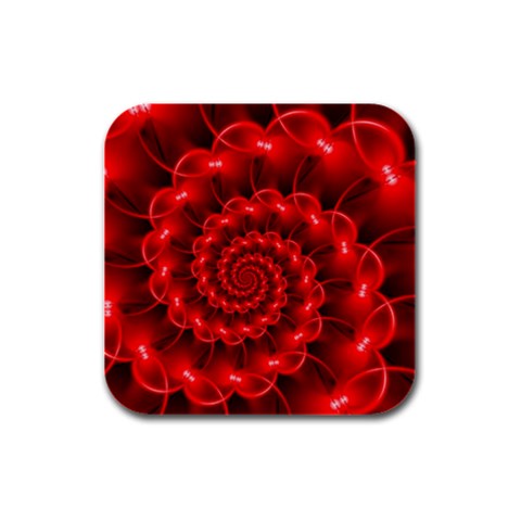 Glossy Red Spiral Fractal Rubber Square Coaster (4 pack) from ArtsNow.com Front