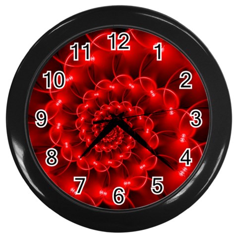 Glossy Red Spiral Fractal Wall Clock (Black) from ArtsNow.com Front