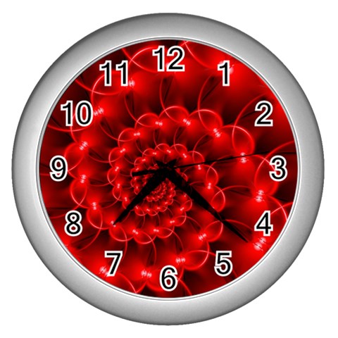 Glossy Red Spiral Fractal Wall Clock (Silver) from ArtsNow.com Front