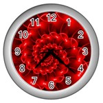 Glossy Red Spiral Fractal Wall Clock (Silver)