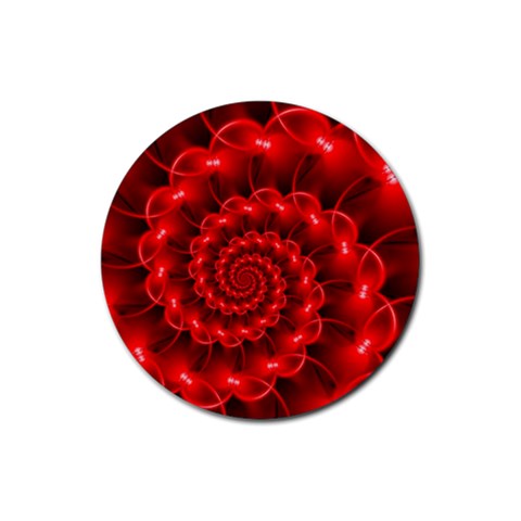 Glossy Red Spiral Fractal Rubber Coaster (Round) from ArtsNow.com Front