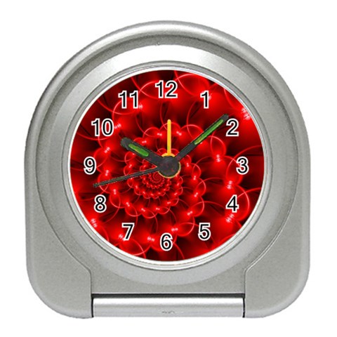 Glossy Red Spiral Fractal Travel Alarm Clock from ArtsNow.com Front