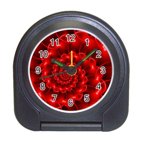 Glossy Red Spiral Fractal Travel Alarm Clock from ArtsNow.com Front