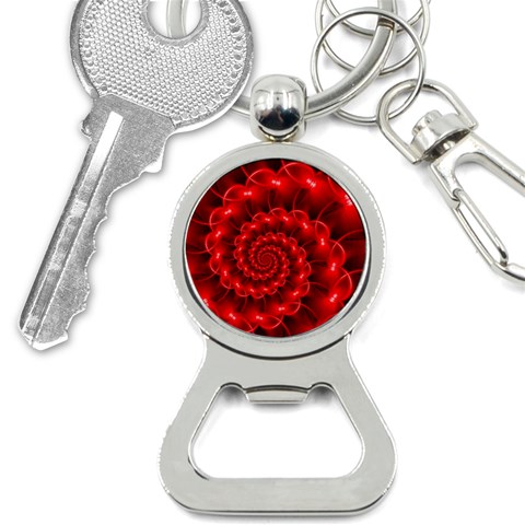 Glossy Red Spiral Fractal Bottle Opener Key Chain from ArtsNow.com Front