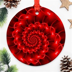 Glossy Red Spiral Fractal Round Ornament (Two Sides) from ArtsNow.com Back