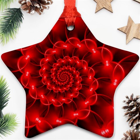 Glossy Red Spiral Fractal Star Ornament (Two Sides) from ArtsNow.com Front