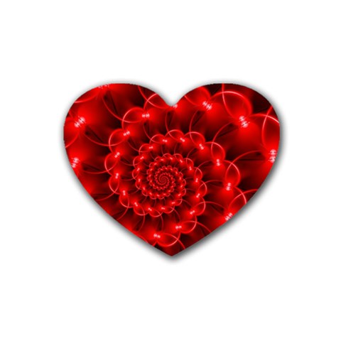 Glossy Red Spiral Fractal Rubber Coaster (Heart) from ArtsNow.com Front