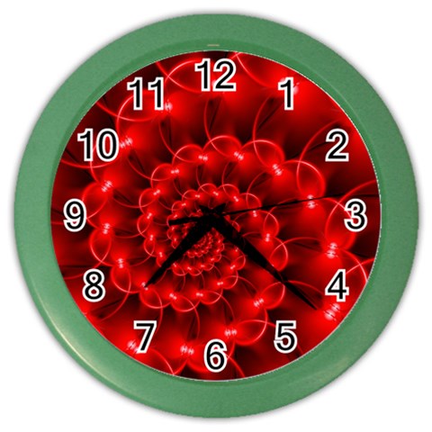 Glossy Red Spiral Fractal Color Wall Clock from ArtsNow.com Front