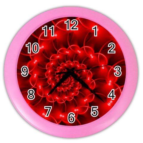 Glossy Red Spiral Fractal Color Wall Clock from ArtsNow.com Front