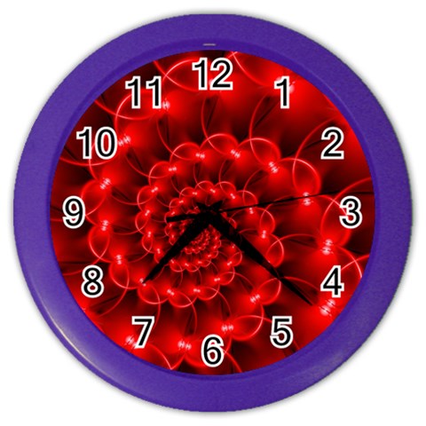 Glossy Red Spiral Fractal Color Wall Clock from ArtsNow.com Front