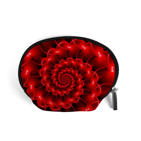 Glossy Red Spiral Fractal Accessory Pouch (Small) from ArtsNow.com Front