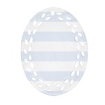 Horizontal Stripes - White and Pastel Blue Oval Filigree Ornament (Two Sides)