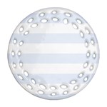 Horizontal Stripes - White and Pastel Blue Round Filigree Ornament (Two Sides)