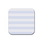 Horizontal Stripes - White and Pastel Blue Rubber Coaster (Square)