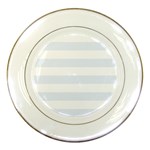 Horizontal Stripes - White and Pastel Blue Porcelain Plate