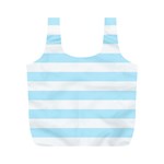 Horizontal Stripes - White and Light Blue Full Print Recycle Bag (M)