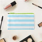 Horizontal Stripes - White and Light Blue Canvas Cosmetic Bag (XS)