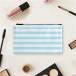 Horizontal Stripes - White and Light Blue Cosmetic Bag (S)