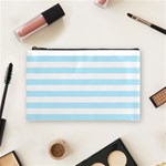 Horizontal Stripes - White and Light Blue Cosmetic Bag (M)