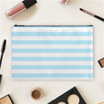 Horizontal Stripes - White and Light Blue Cosmetic Bag (L)