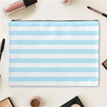 Horizontal Stripes - White and Light Blue Cosmetic Bag (XL)